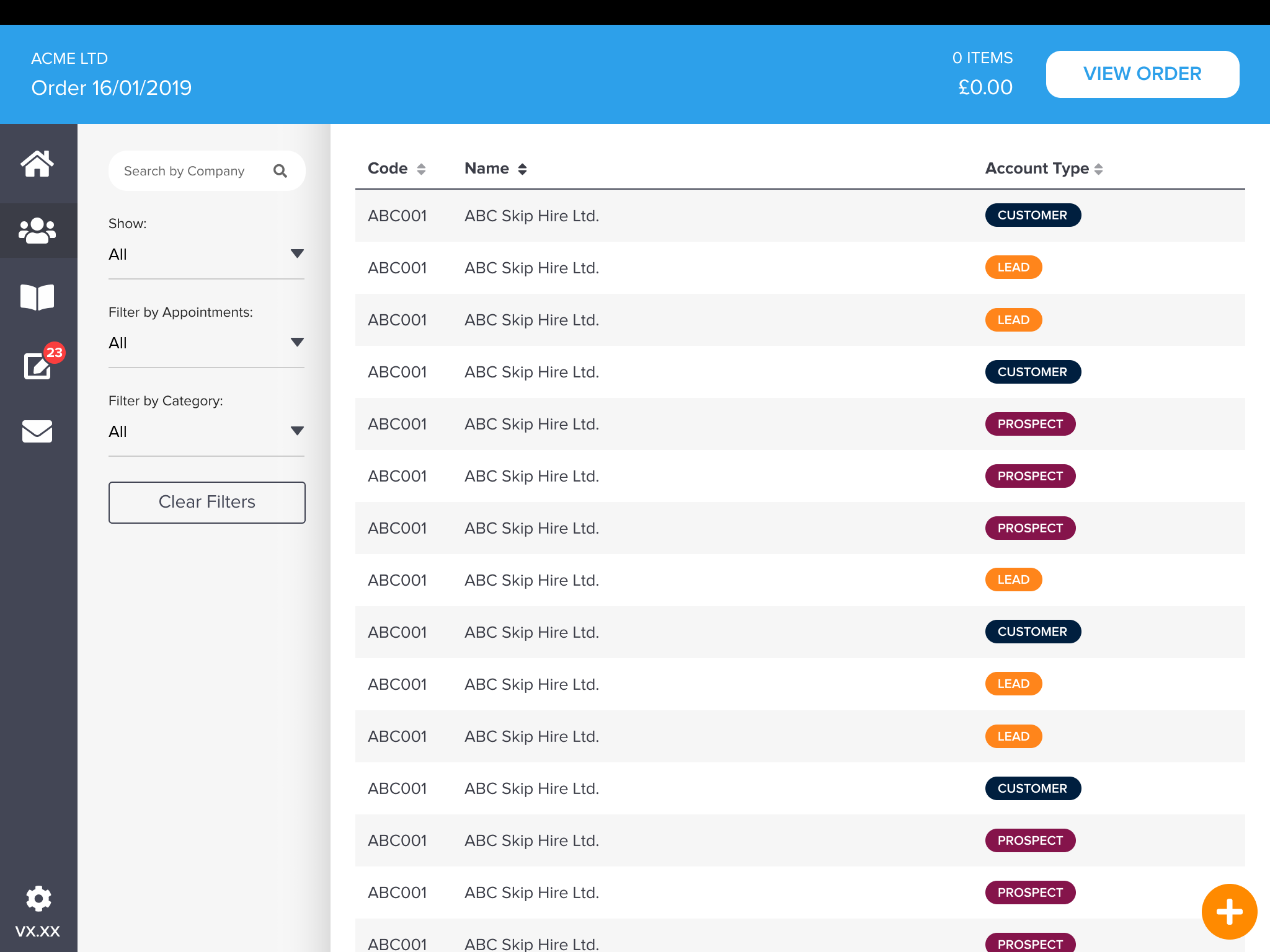 SalesRep customer and account list